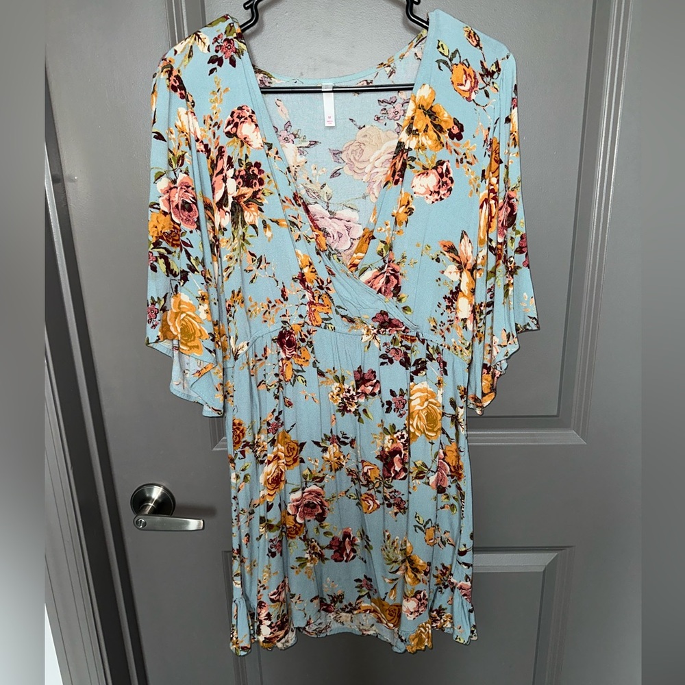 Xhilaration Floral Mini Dress - Blue and Yellow